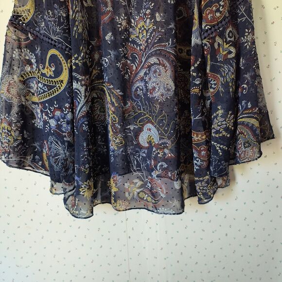 Style & Co Peasant Top XL Sheer Swiss Dot Paisley Blue Career Bell Sleeves Flowy - Picture 16 of 16